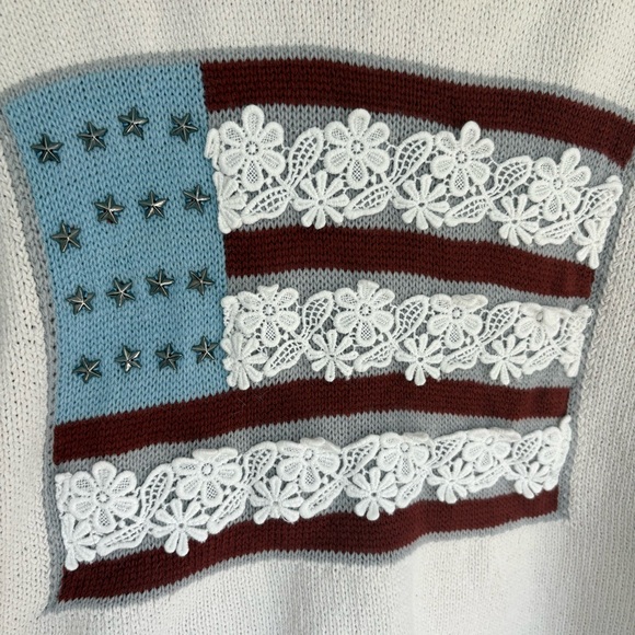 POL Cream Knit Sweater Hoodie American Flag boho Oversized NEW USA size Small - Picture 3 of 10